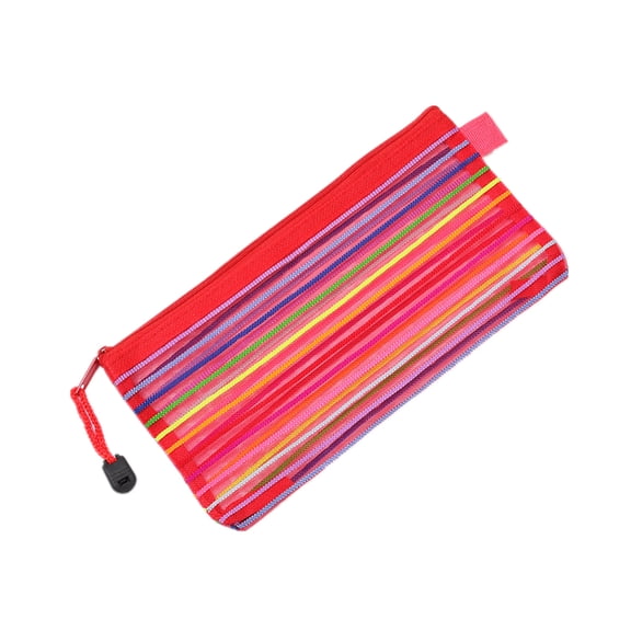 Muka 6 Pcs Rainbow Striped Zipper Pouch Waterproof Storage Bags Pencil Case for Travel Cosmetic Toiletry Puzzle Organizing-Red-B8