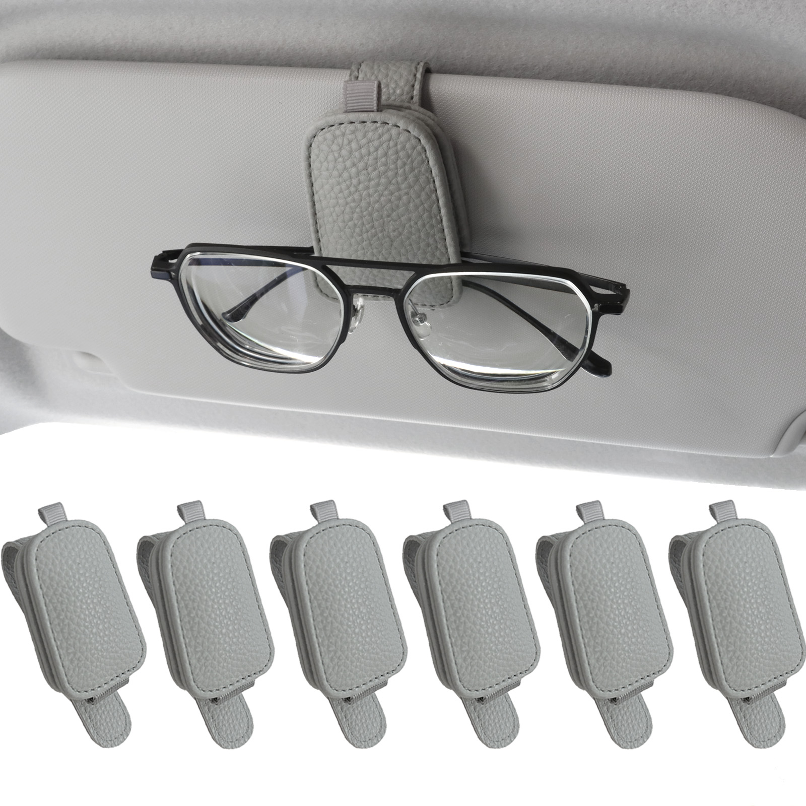 Muka 6 PCS Sunglasses Holders for Car Sun Visor Magnetic Leather Sunglasses Clip for Car Visor-Grey