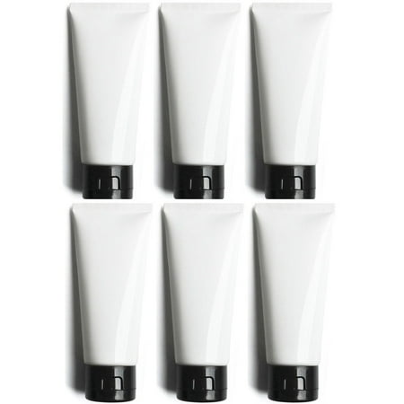 Muka 6Pcs 3.4oz./100ml Reusable Plastic Empty Travel White Cosmetic Soft Tubes with Flip-top Cap