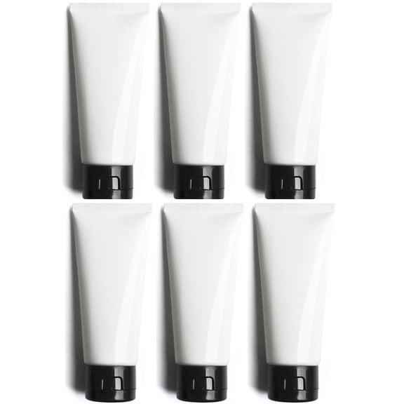Muka 6Pcs 3.4oz./100ml Reusable Plastic Empty Travel White Cosmetic Soft Tubes with Flip-top Cap