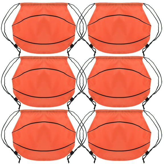 Muka 6Pcs Basketball 210D Polyester Drawstring BackPack Cinch Bag, 14"H x 15 3/4"W