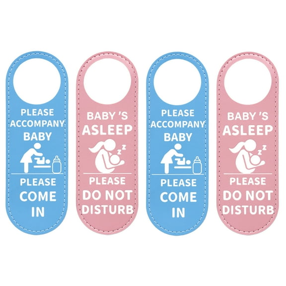 Muka Baby's Asleep Do Not Disturb Door Hanger Sign Accompany Baby Please Come In Knock Sign, Pu Leather, 9.4"X3.1"-4 Pcs