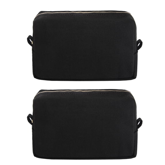 Muka Black Cosmetic Toiletry Makeup Bag 2 Pack Portable Travel Storage Organizer with Inner Pockets 100% Cotton