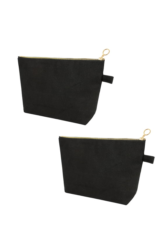 Black Makeup Bags 2 Pack 100% Cotton Canvas Cosmetic Bags Portable Travel Bags CRSJ-DH83065Q2_BLACK