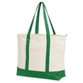 thumbnail image 1 of Muka Canvas Tote Bags with an External Pocket, Top Zipper Closure Reusable Grocery Shopping Bag-Natural / Green, 1 of 6