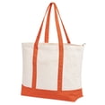 thumbnail image 1 of Muka Canvas Tote Bags with an External Pocket, Zipper Closure Reusable Grocery Shopping Bag-Natural / Orange, 1 of 7