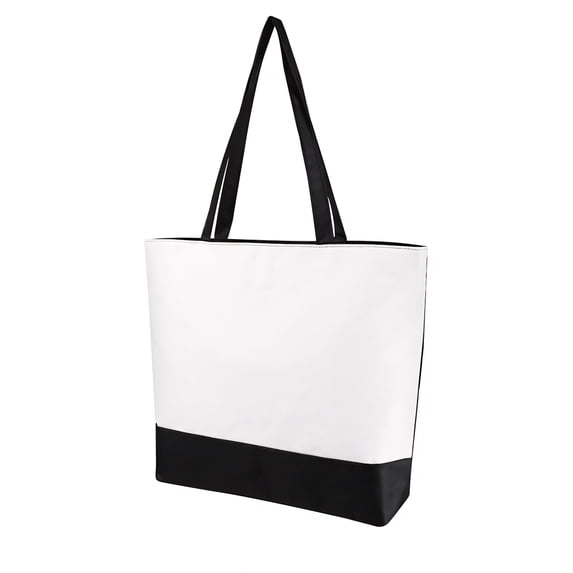 Muka Canvas Zippered Tote with Lining, Two-Tone Accent Gusseted Tote Bag, 15-1/2" x 12" x 3"