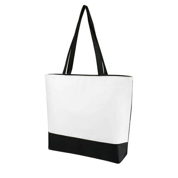 Muka Canvas Zippered Tote with Lining, Two-Tone Accent Gusseted Tote Bag, 15-1/2" x 12" x 3"-White / Black Bottom