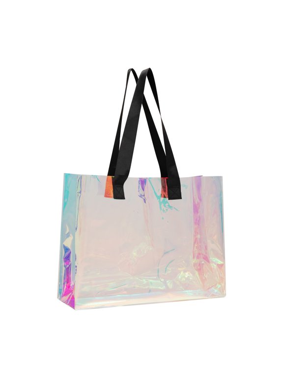 Clear Holographic Tote Bag, Wedding Gift Bag with Handle, Sports, Office, Travel Storage Bag-15 3/4"x11 4/5"x4"