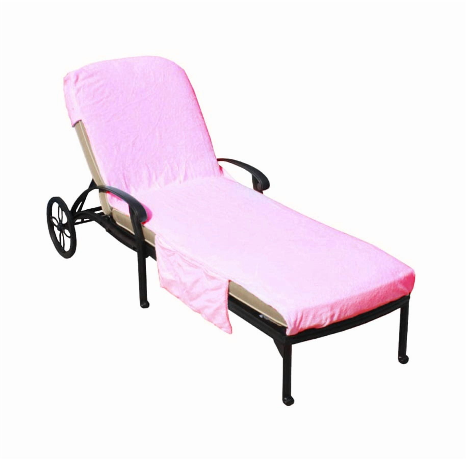 Muka Cotton Beach Pool Lounge Chair Cover Terry Bath Towel with Side Pockets, 29" x 85"-Pink