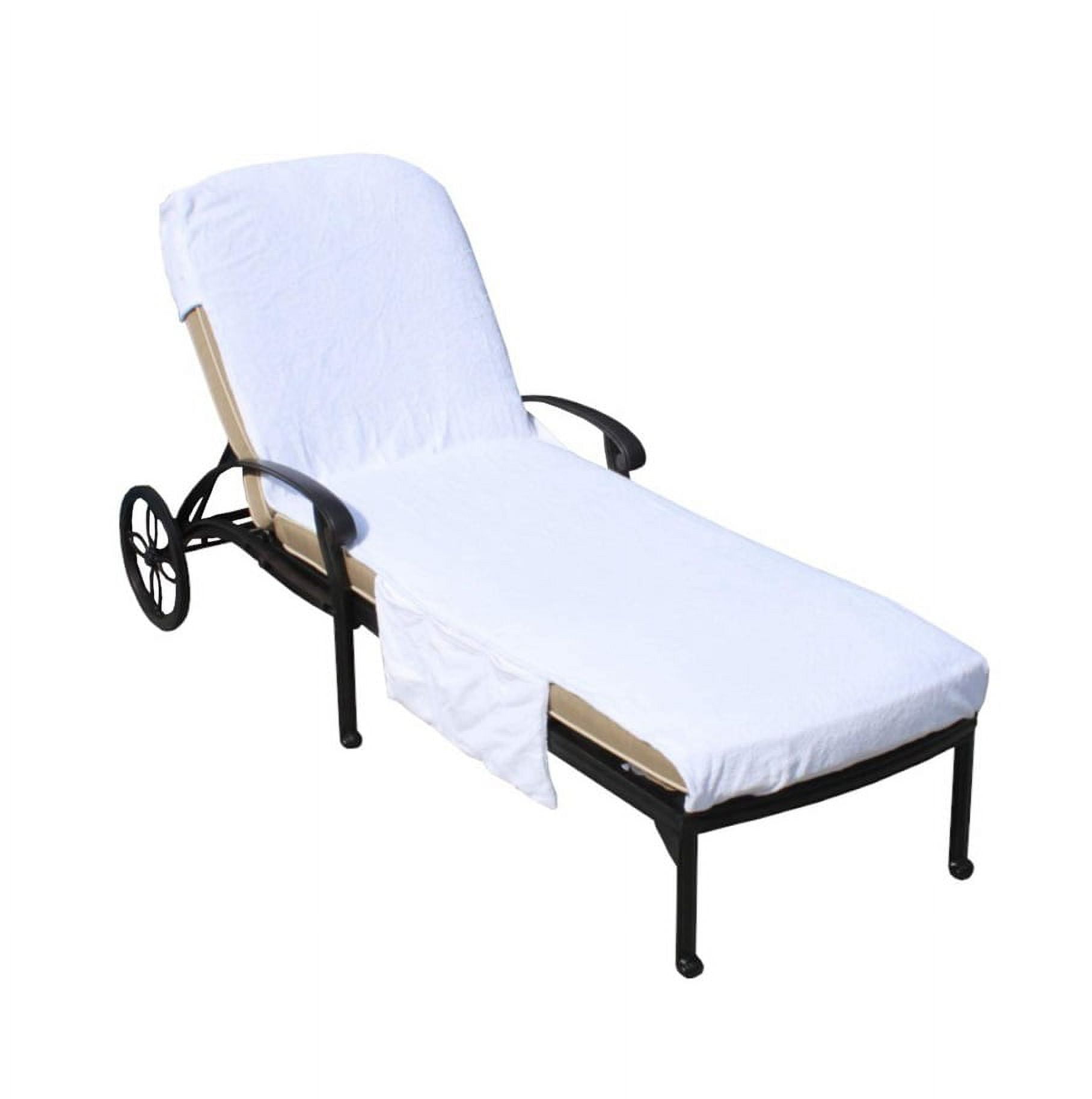 Muka Cotton Beach Pool Lounge Chair Cover Terry Bath Towel with Side Pockets, 29" x 85"-White