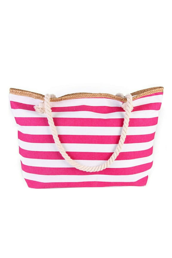 Extra Large Stripe Canvas Beach Bag with Cotton Rope Handles