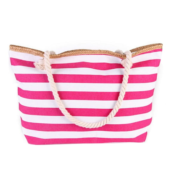 Muka Extra Large Stripe Canvas Beach Bag with Cotton Rope Handles