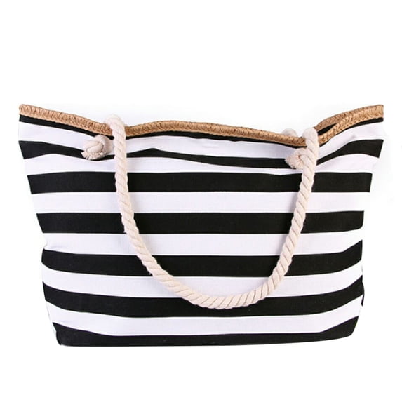 Muka Extra Large Stripe Canvas Beach Bag with Cotton Rope Handles