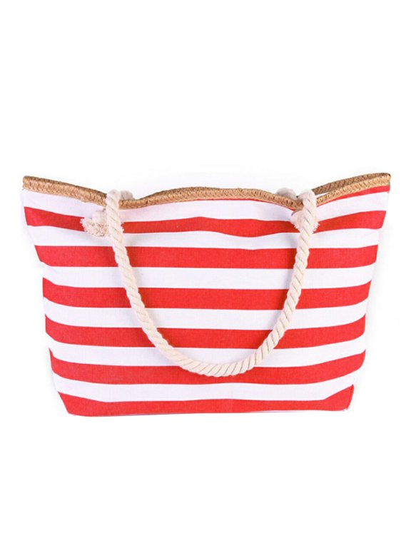 Extra Large Stripe Canvas Beach Bag with Cotton Rope Handles