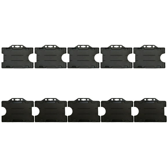 Muka Hard Plastic Open Face 2 Cards ID Badge Holder, Horizontal Black Badge Case-10 Pack