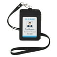 thumbnail image 1 of Muka ID Badge Holder with Zip, 2-Sided Vertical PU Leather with Zipper Pocket and Leather Lanyard-Black, 1 of 7