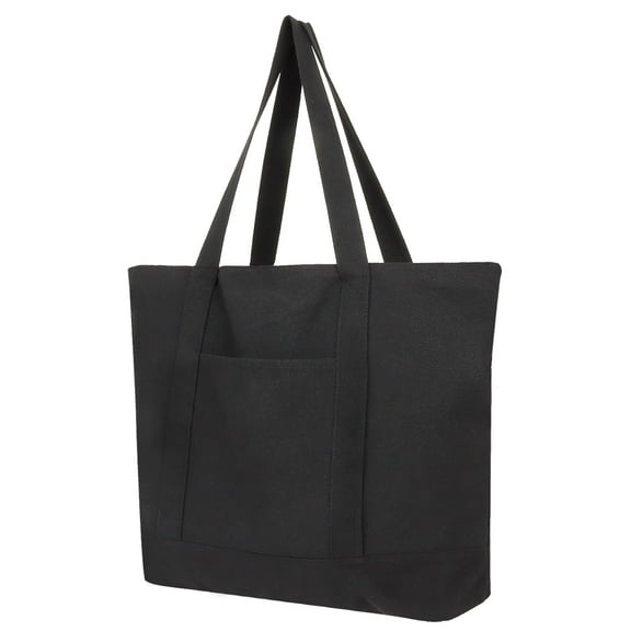 Muka Large Canvas Tote Bag with Outer & Inner Pocket, 21.5 x 16 x 6 Inch Black Grocery Shopping Bag