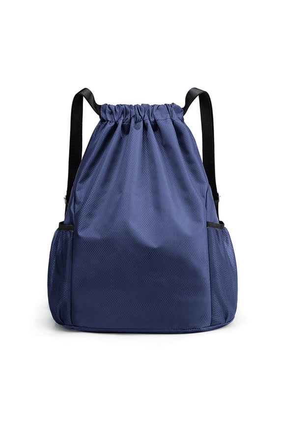 Large Gym Drawstring Backpack Water Resistant String Bags with Widen Straps-Navy Blue