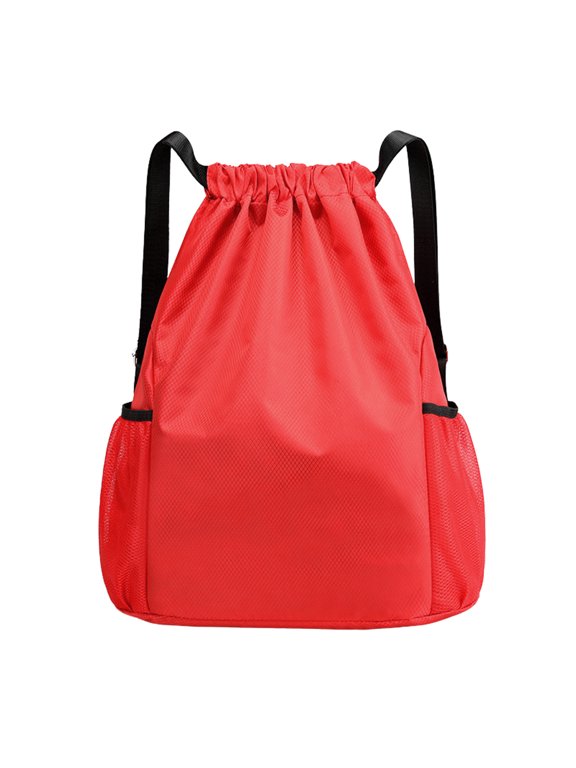 Large Gym Drawstring Backpack Water Resistant String Bags with Widen Straps-Red