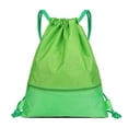 thumbnail image 1 of Muka Nylon Waterproof Drawstring Backpack Gym Sack Cinch Bags with Pockets, Unisex String Sports School Bag-Green-L, 1 of 6