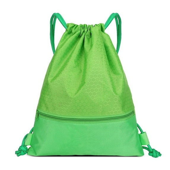 Muka Nylon Waterproof Drawstring Backpack Gym Sack Cinch Bags with Pockets, Unisex String Sports School Bag-Green-L