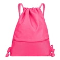 thumbnail image 1 of Muka Nylon Waterproof Drawstring Backpack Gym Sack Cinch Bags with Pockets, Unisex String Sports School Bag-Hot Pink-L, 1 of 6