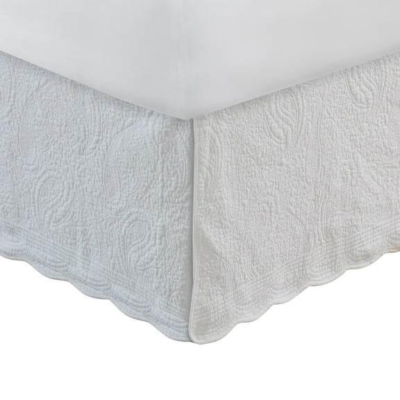 Muka Paisley Quilted King Bed Skirt, Cotton Drop, Polyester Platform, Ivory