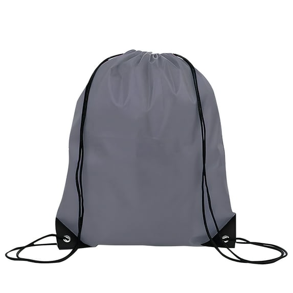 Muka Polyester Drawstring Backpack Bags Sports Cinch Sack Gym String Bags with PU Reinforced Corners-Grey