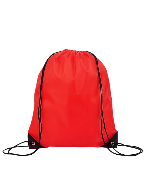Polyester Drawstring Backpack Bags Sports Cinch Sack Gym String Bags with PU Reinforced Corners-Red