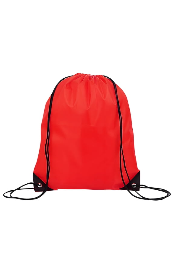 Polyester Drawstring Backpack Bags Sports Cinch Sack Gym String Bags with PU Reinforced Corners-Red
