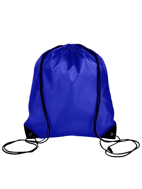 Polyester Drawstring Backpack Bags Sports Cinch Sack Gym String Bags with PU Reinforced Corners-Royal Blue
