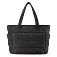 thumbnail image 1 of Muka Puffy Tote Bag with Compartments, Quilted Shoulder Bag Handbag for Travel, Work, Gym-Black, 1 of 6