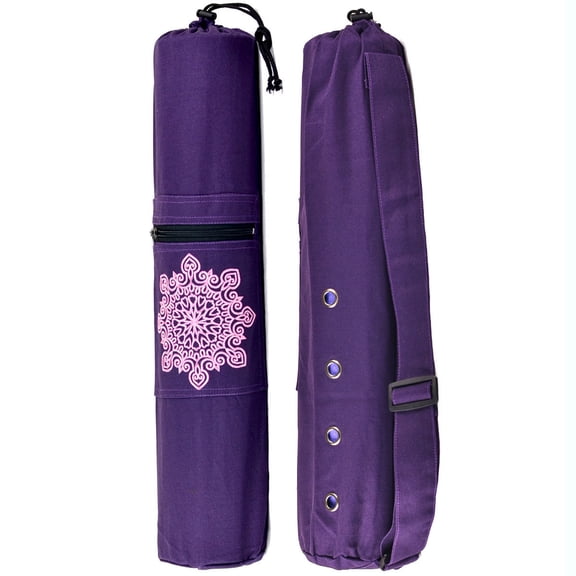 Muka Purple Yoga Mat Carrier with Air Holes, Cotton Exercise Bag with Drawstring and Adjustable Strap