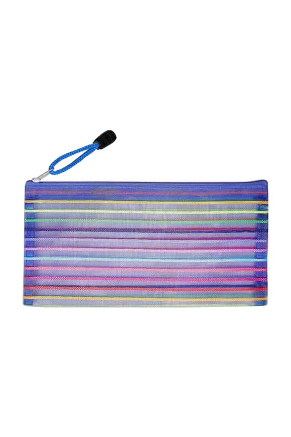 Rainbow Striped Zipper Pouch, Storage Bags for Organizer, Travel and Office-Blue-B8