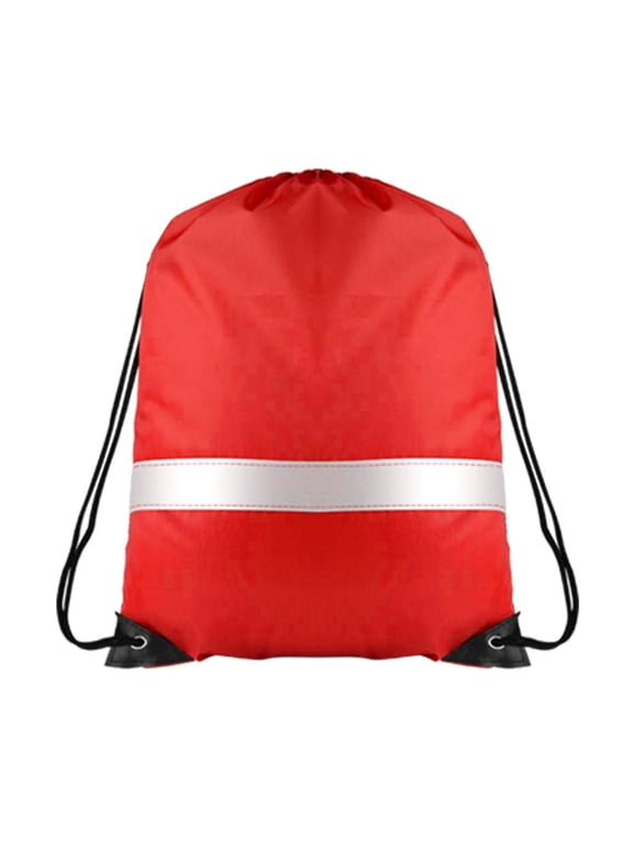 Reflective Drawstring BackPack Gym Sports String Sack Bags Cinch Bags, 15 3/4"L x 13 3/4"W-Red