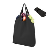 Muka Roll-Up Tote Bag with Inner Pockets and Elastic Band, Black Cotton Canvas Grocery Bag