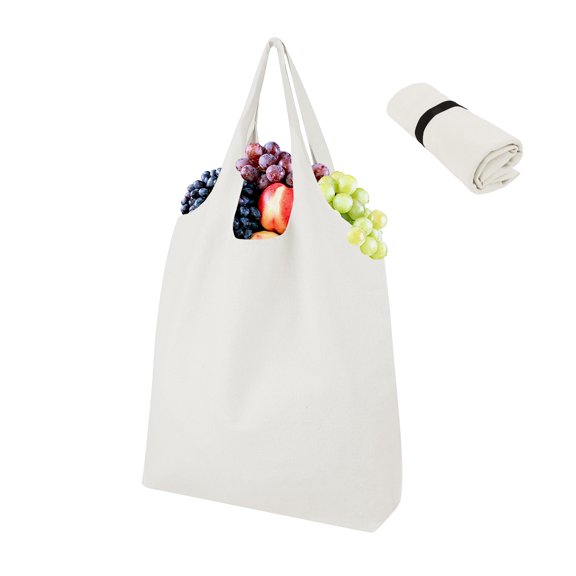 Muka Roll-Up Tote Bag with Inner Pockets and Elastic Band, Natural Cotton Canvas Grocery Bag