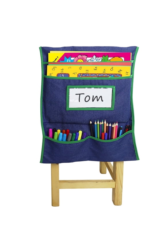 School Chair Organizer, Durable Denim Fabric Student Seat Back Storage Pocket(14.5"X17.25")