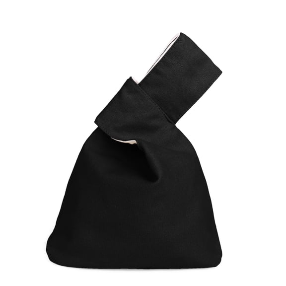 Muka Cotton Canvas Knot Bag, Small Knot Closure Wrist Tote Bag, Black Wristlet Makeup Pouch