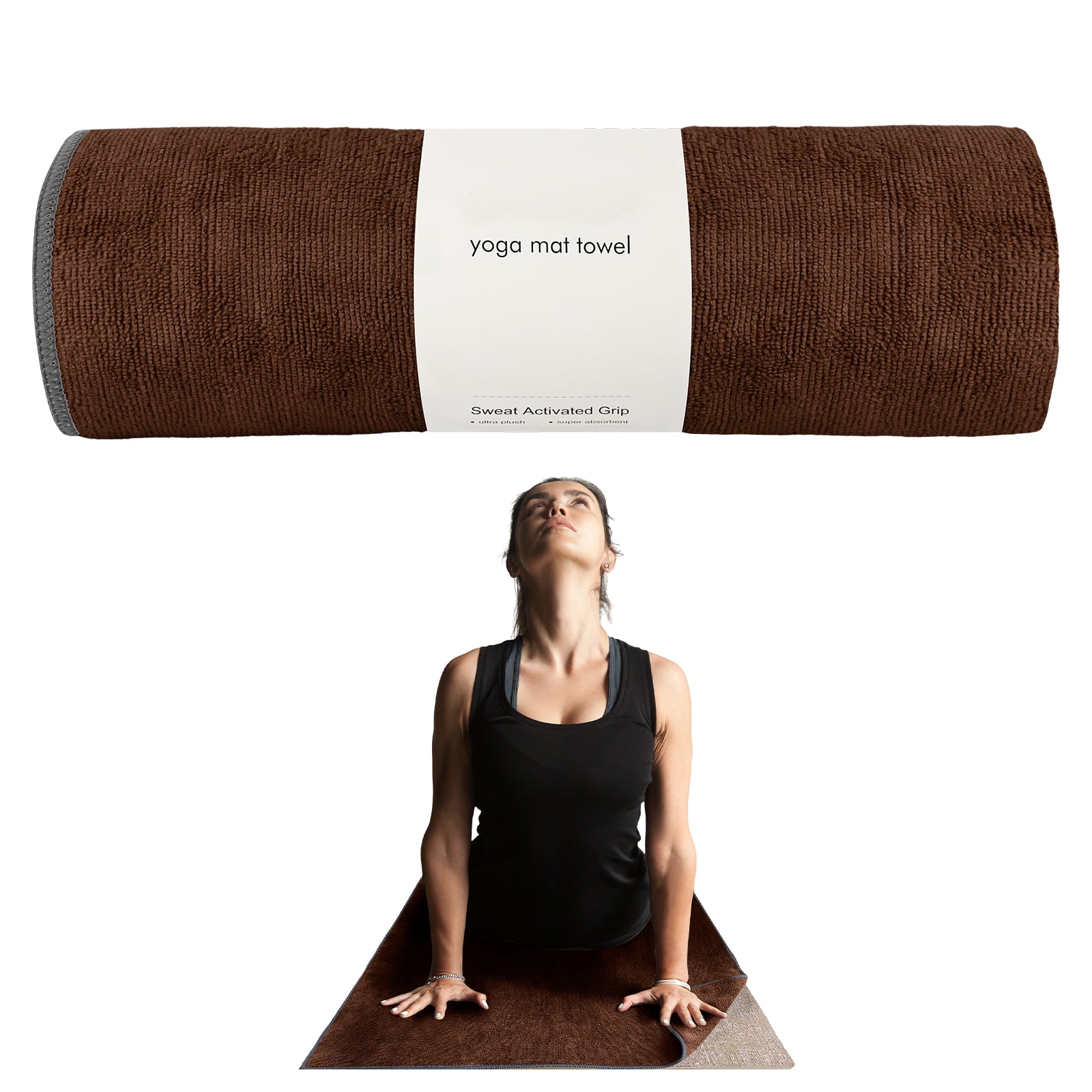 Muka Yoga Mat Towel for Hot Yoga Non-Slip, Pilates Mat Cover Brown
