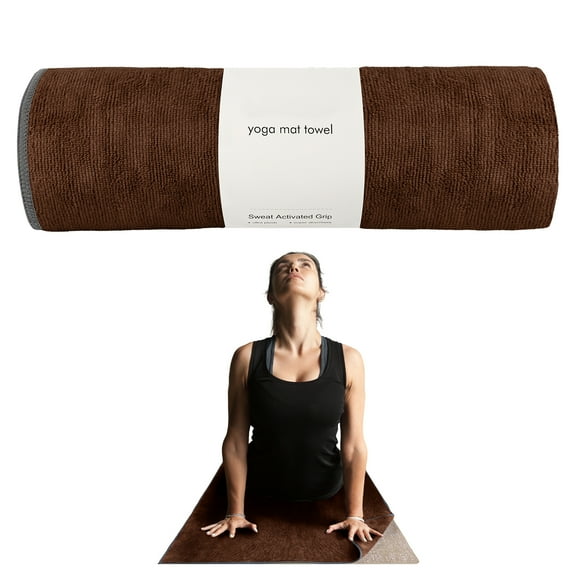 Muka Yoga Mat Towel for Hot Yoga Non-Slip, Pilates Mat Cover Brown Absorbent Soft Gym Sweat Towel 72x24 Inch