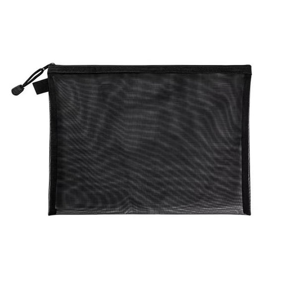 Muka Zipper Nylon Mesh Pouch, Makeup Bags Plastic Zipper Pouches for Organizing Cases, Cosmetic Office Supplies and Travel Accessories-Black-A4