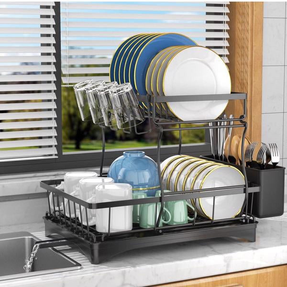 Hanging Dish Rack, Wall Mounted Dish Drying Rack Large Capacity Dish Rack  Multifunctional Dish Dryer Rack Layer Height Adjustable