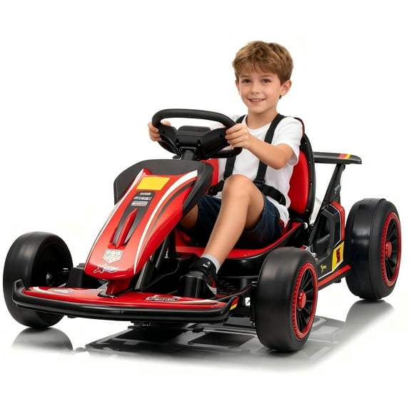 Mukidy 24V Go Kart Ride on Toys Electric Go Kart for Boys Girls Age 6-12 Years Old, Red