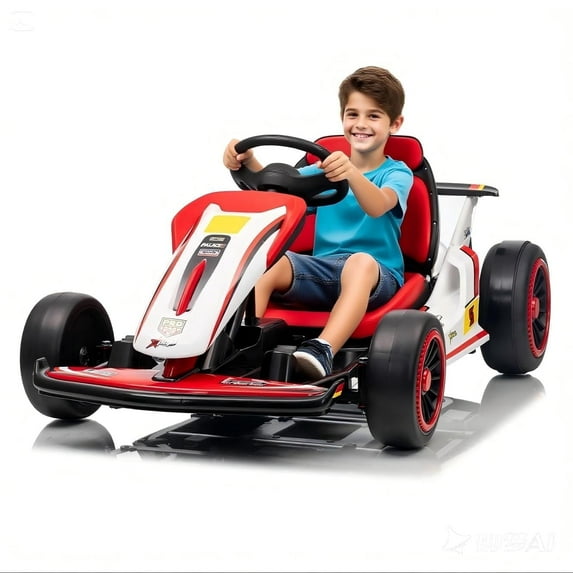 Mukidy 24V Go Kart Ride on Toys Electric Go Kart for Boys Girls Age 6-12 Years Old, White