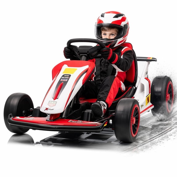 Mukidy 24V Go Kart Ride on Toys Electric Go Kart for Boys Girls Age 6-12 Years Old, White