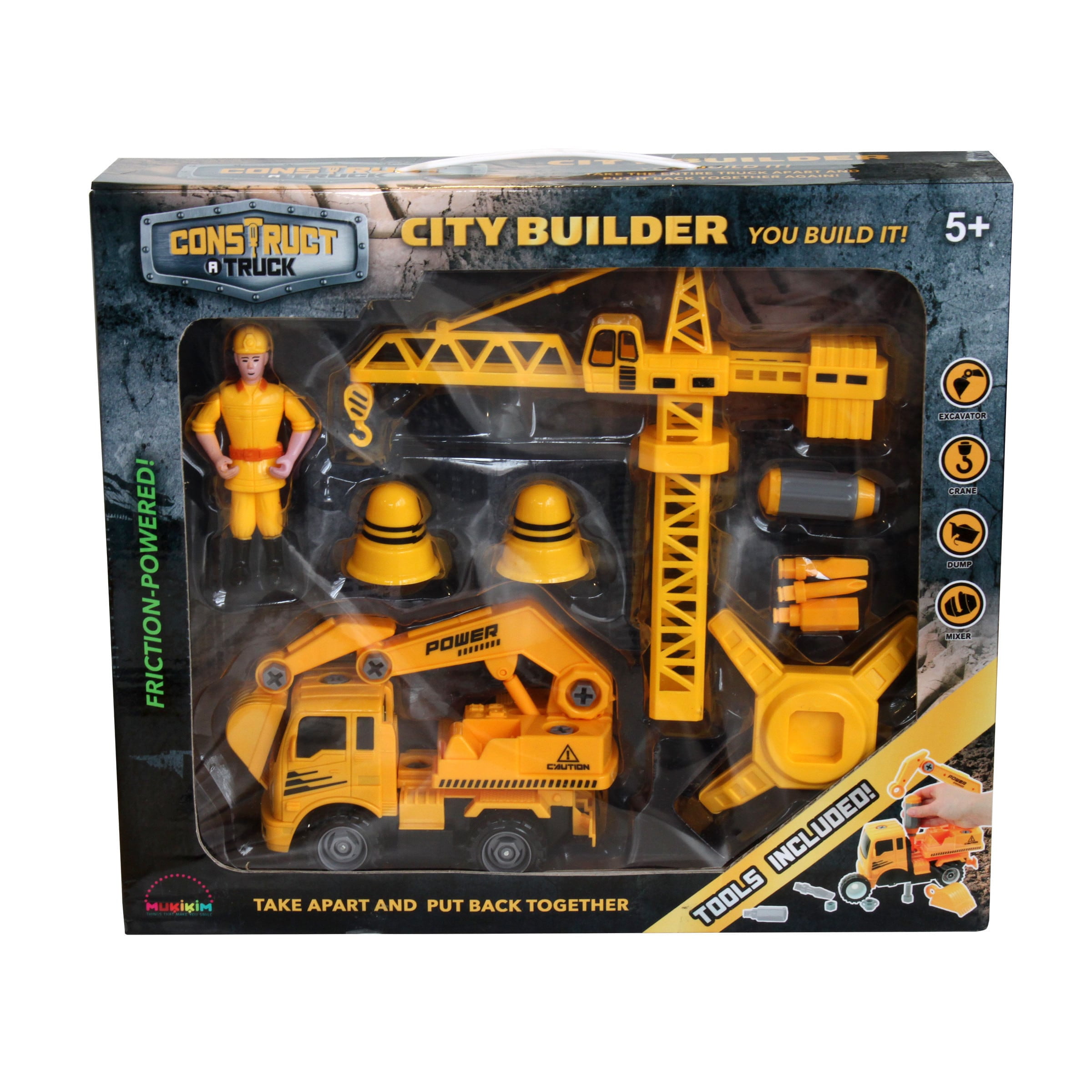 Mukikim Construct A Truck City Builder Excavator. Take Apart, put back