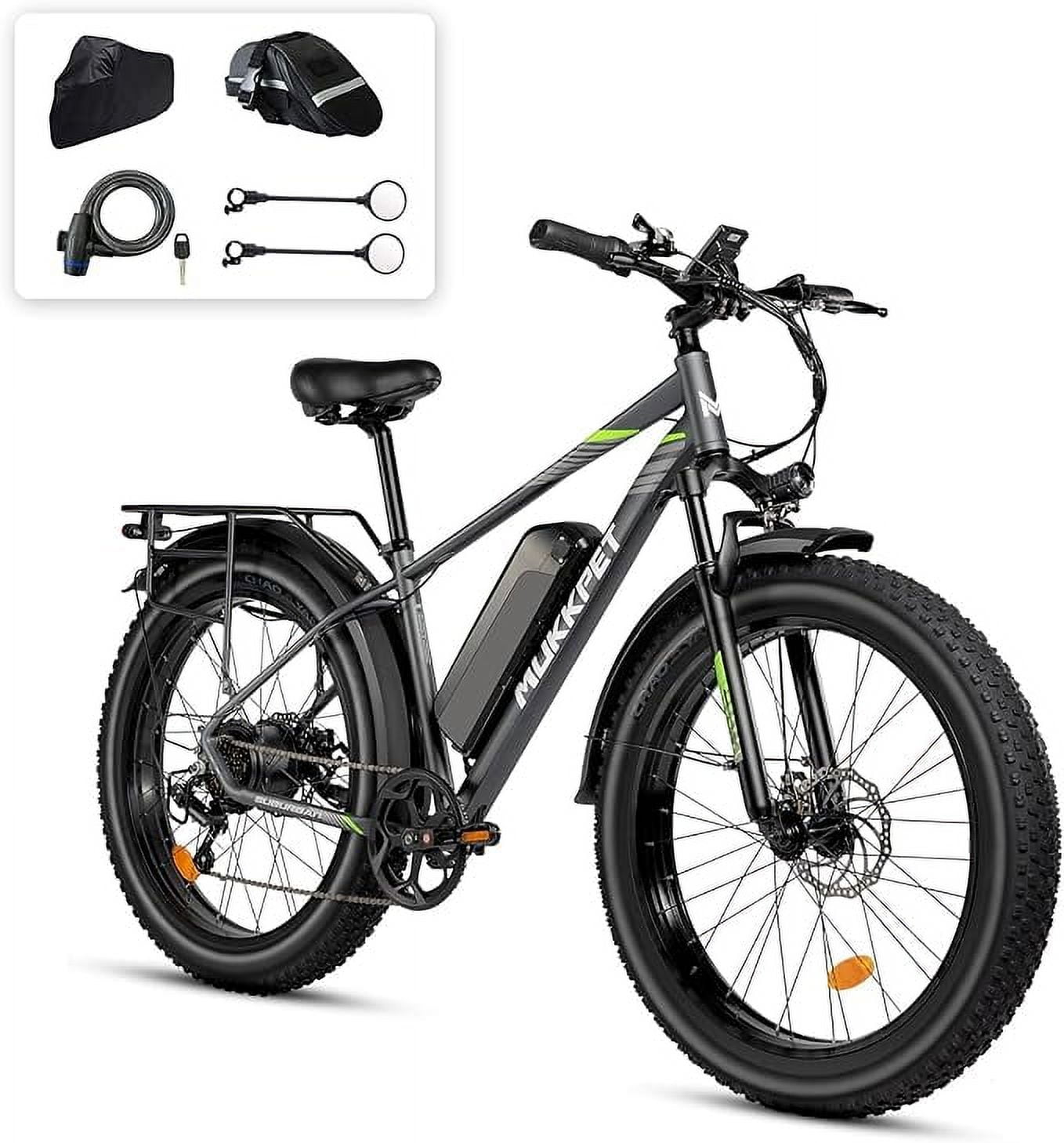 Mukkpet Suburban 750W Electric Bike for Adults 26'' * 4.0 All Terrain Tire  Electric Mountain Bikes 48V 15AH BMS Removable Lithium Battery Electric 