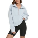 Pdbokew Womens Half Zipper Hoodies Long Sleeve Crop Hooded Fleece Pullover  Sweatshirts with Thumb Hole Khaki 2XL 